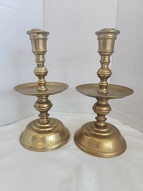 Vintage Heemskerk Style Brass Candlestick Candle Holders Set x 2 Mid Drip Tray